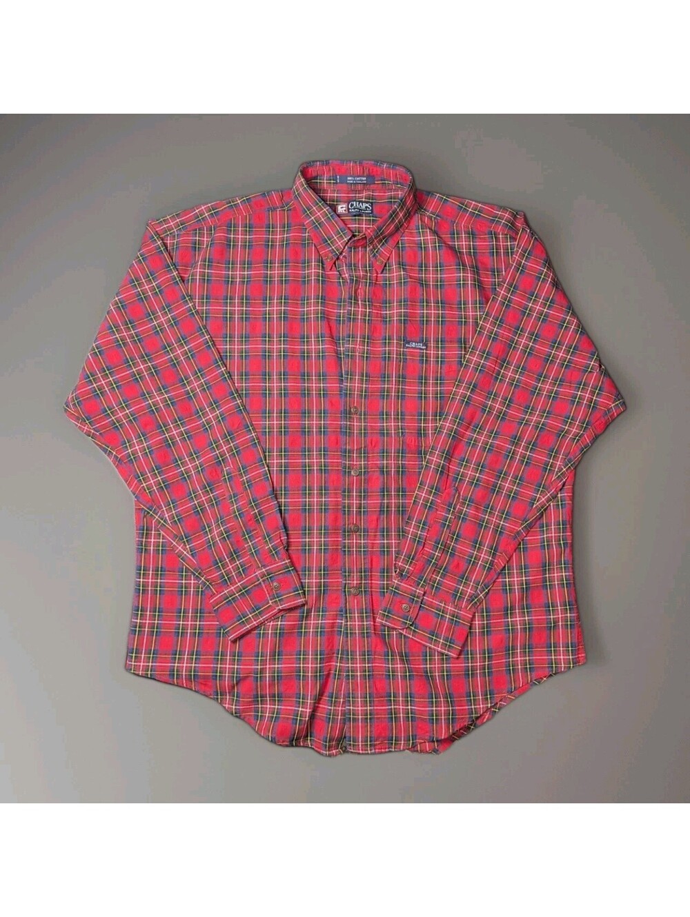 Vintage Chaps Ralph Lauren Plaid Button Shirt Large Red